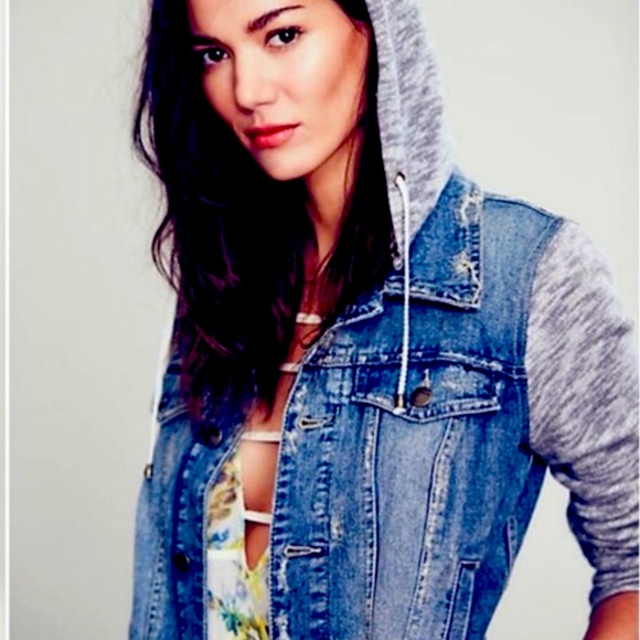 Free People Distressed denim hoodie - Picture 4 of 5